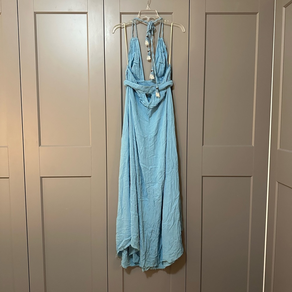 Free People Look Into The Sun Halter Maxi Dress Cutout Tasseled Size Small FLAW - Picture 3 of 7